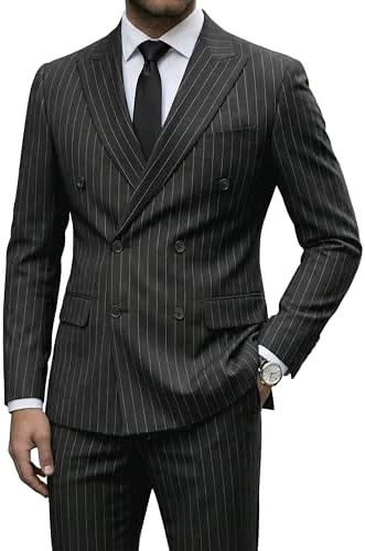 スーツ grosgrain DOUBLE-BREASTED STRIPED JACKET QZI Men's Slim Fit Suit Stripe Jacket Pants Double Breasted Two